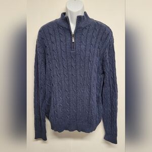 Club Room Blue Ribbed Knit Sweater Partial Zipper Front XL